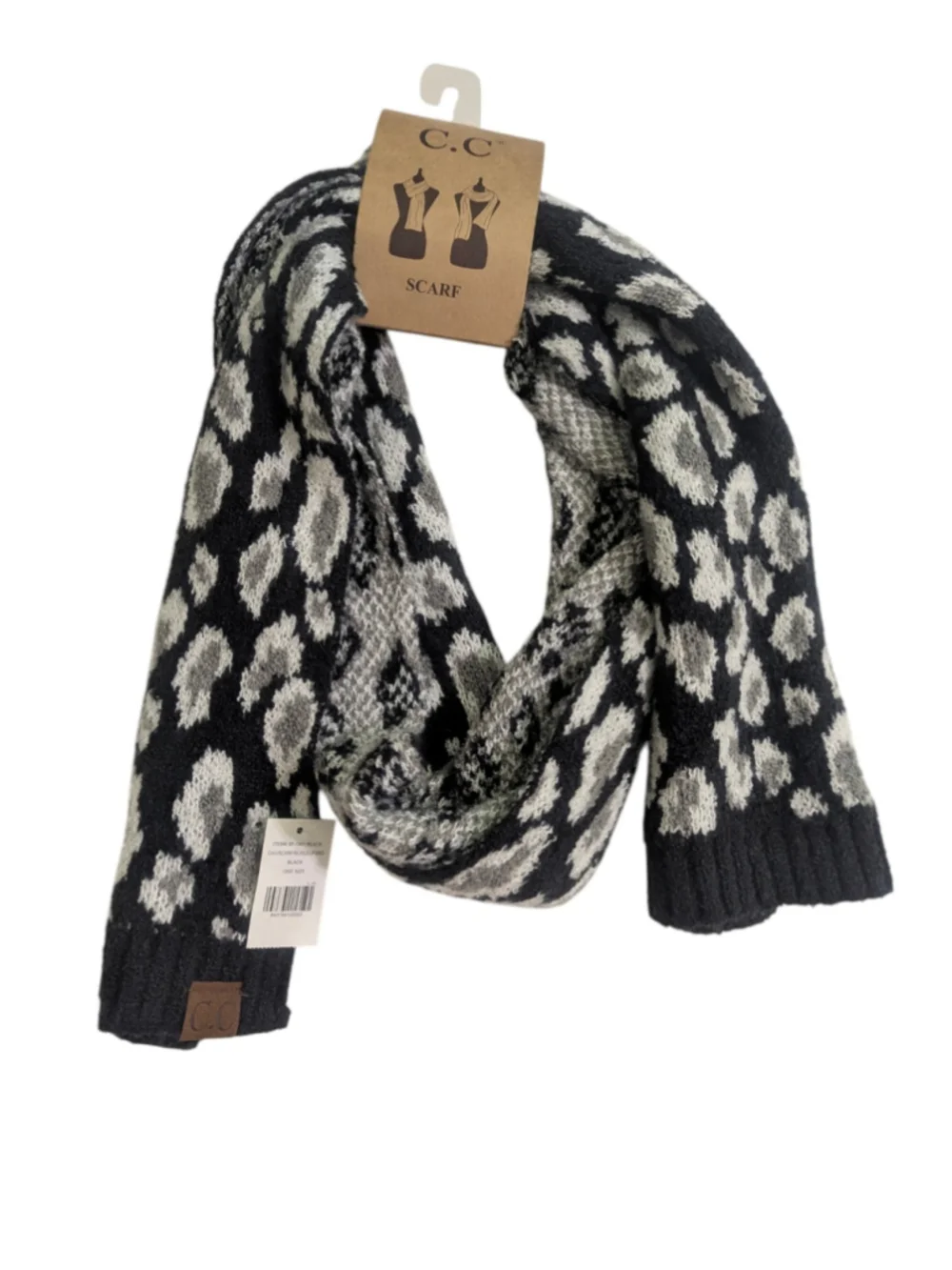 C.C Black Gray Leopard Print Scarf One Size